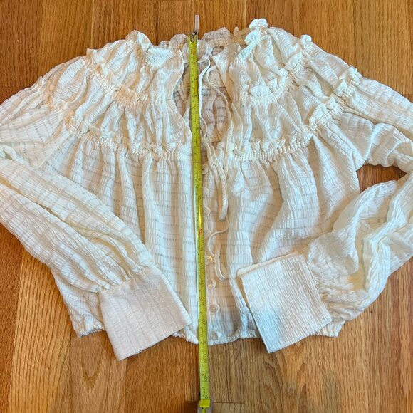Free People Hailey Crop Long Sleeve Blouse Cuffs Boho Ivory Cream Festival S - Picture 5 of 9